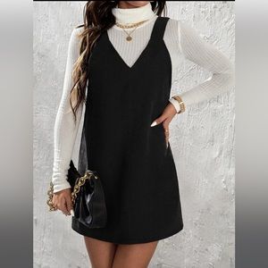 SHEIN PETITE Solid Corduroy Overall Dress